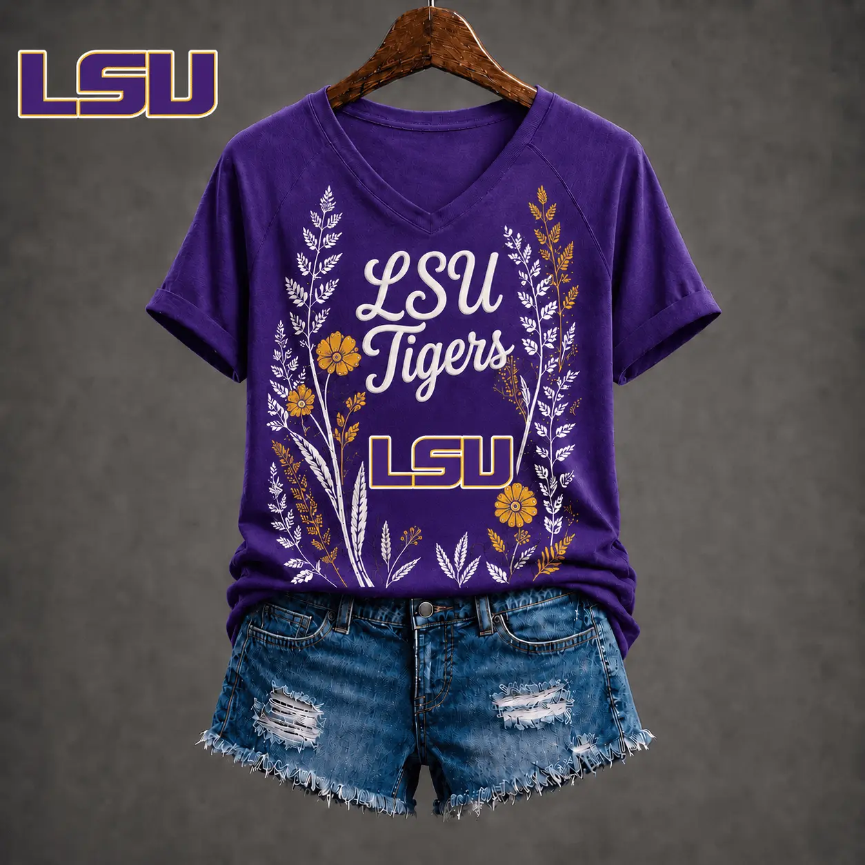 LSU Tigers | Premium NCAA Floral Spirit V-neck NY