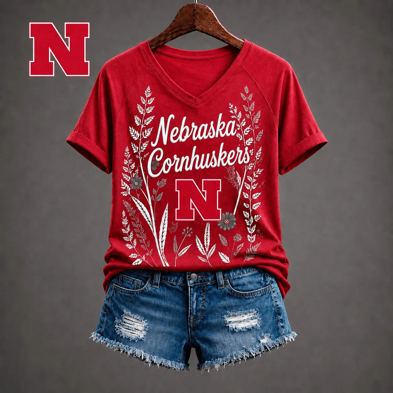 Nebraska Cornhuskers | Premium NCAA Floral Spirit V-neck NY