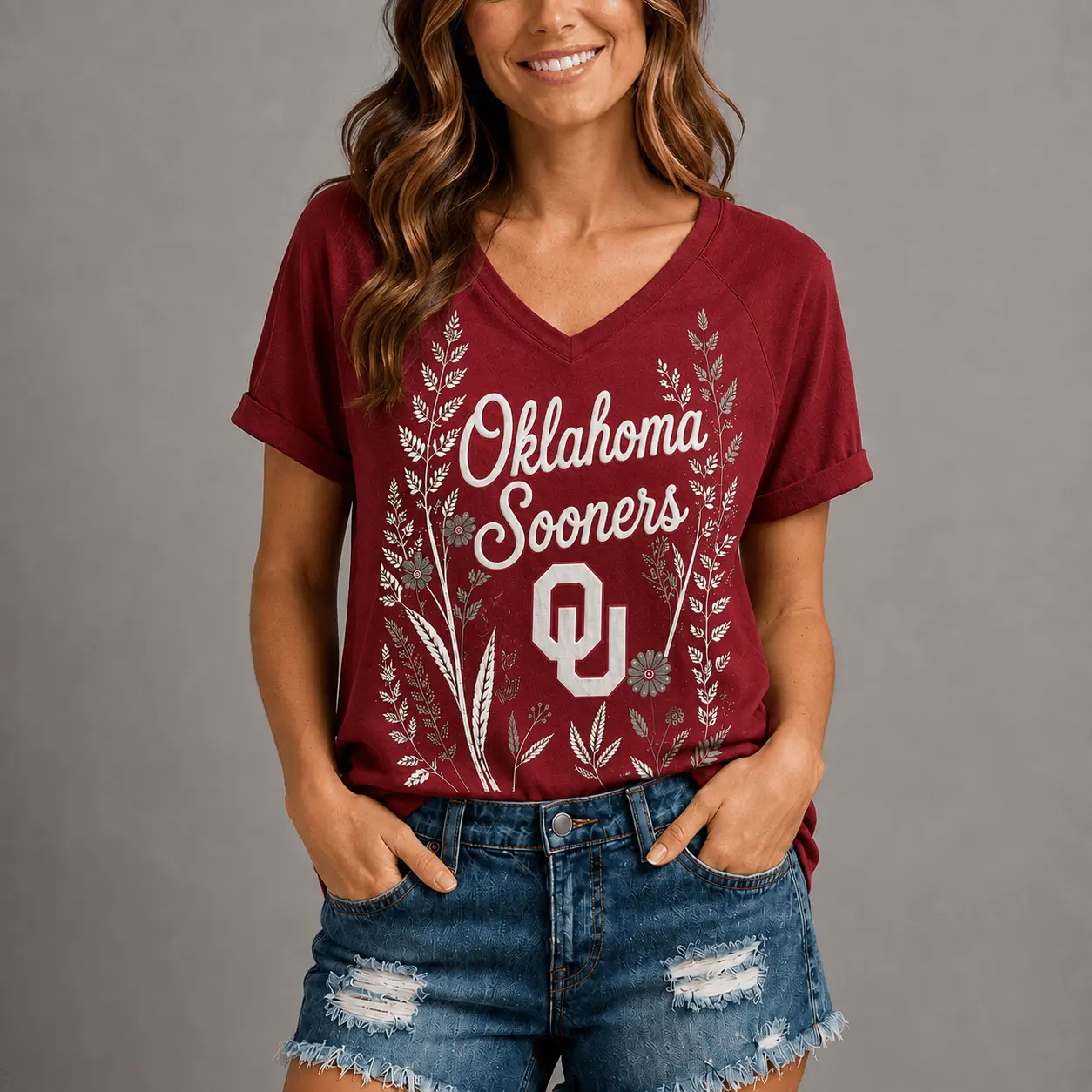 Oklahoma Sooners | Premium NCAA Floral Spirit V-neck NY - Image 2