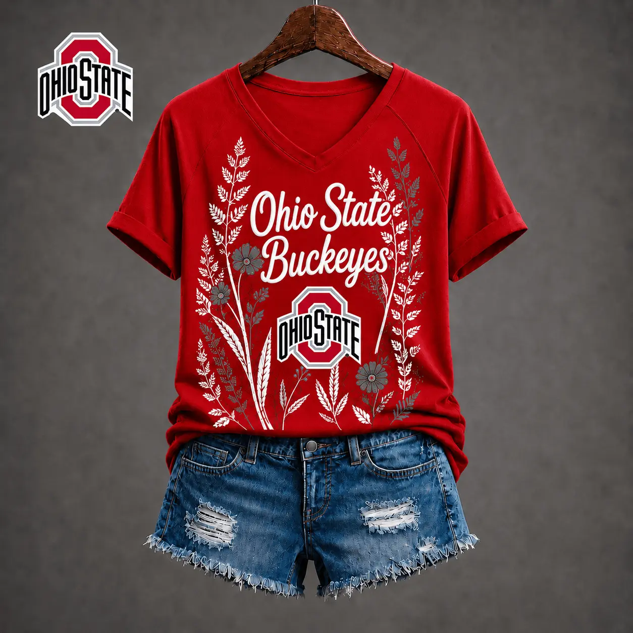 Ohio State Buckeyes | Premium NCAA Floral Spirit V-neck NY