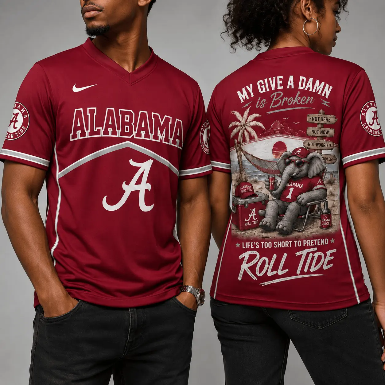 Alabama Crimson Tide | Premium NCAA My Give A Damn Is Broken V-neck NY - Image 2