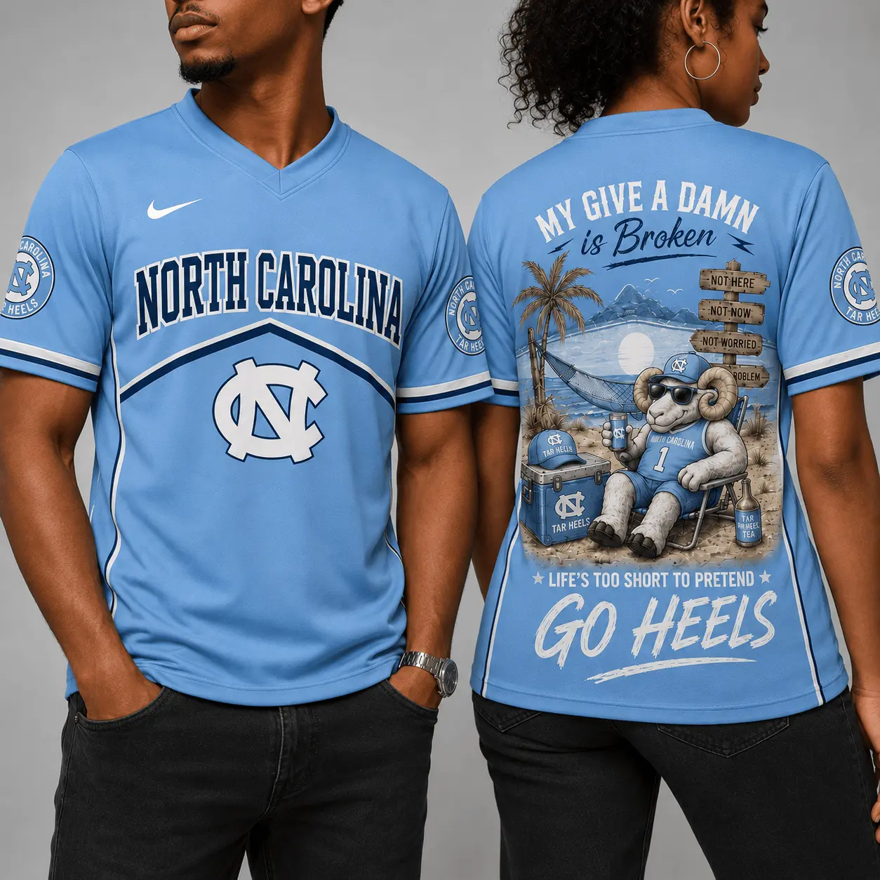 North Carolina Tar Heels | Premium NCAA My Give A Damn Is Broken V-neck NY - Image 2