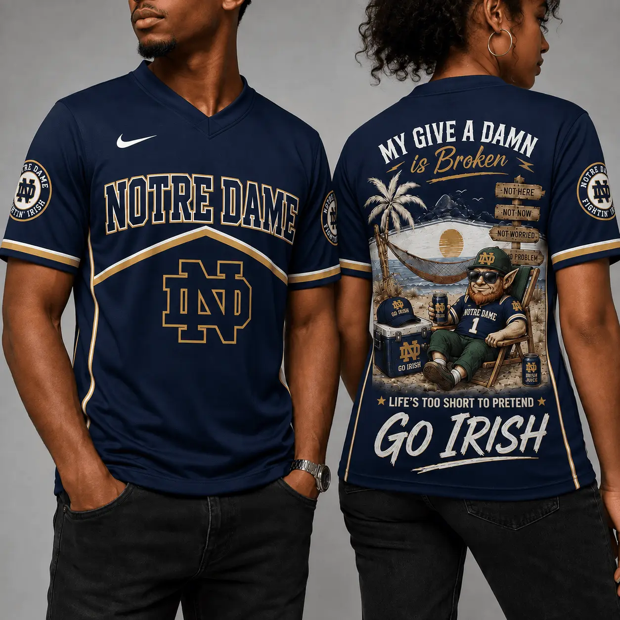 Notre Dame Fighting Irish | Premium NCAA My Give A Damn Is Broken V-neck NY - Image 2
