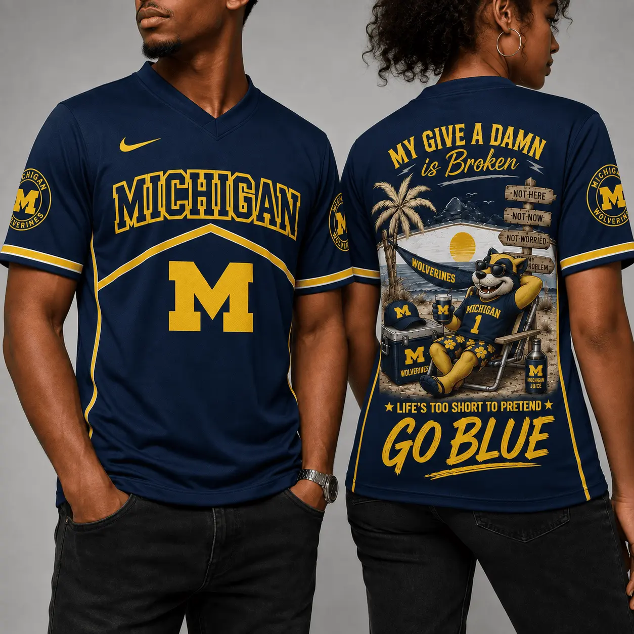 Michigan Wolverines | Premium NCAA My Give A Damn Is Broken V-neck NY - Image 2