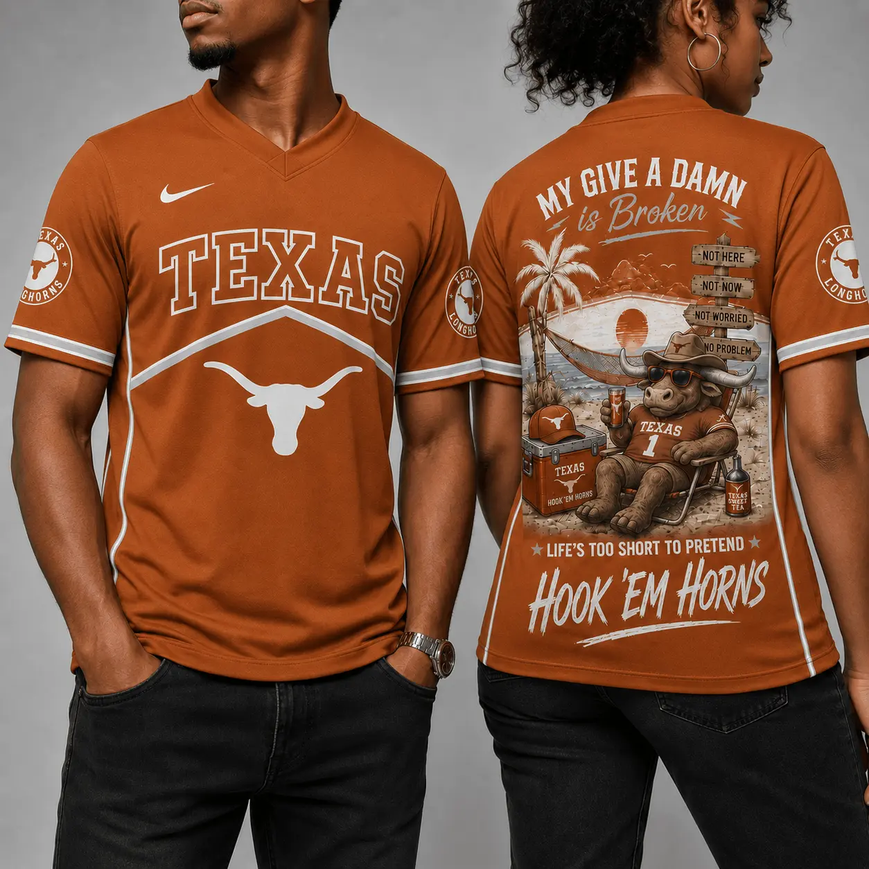 Texas Longhorns | Premium NCAA My Give A Damn Is Broken V-neck NY - Image 2