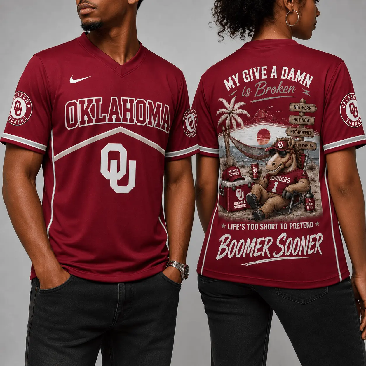 Oklahoma Sooners | Premium NCAA My Give A Damn Is Broken V-neck NY - Image 2