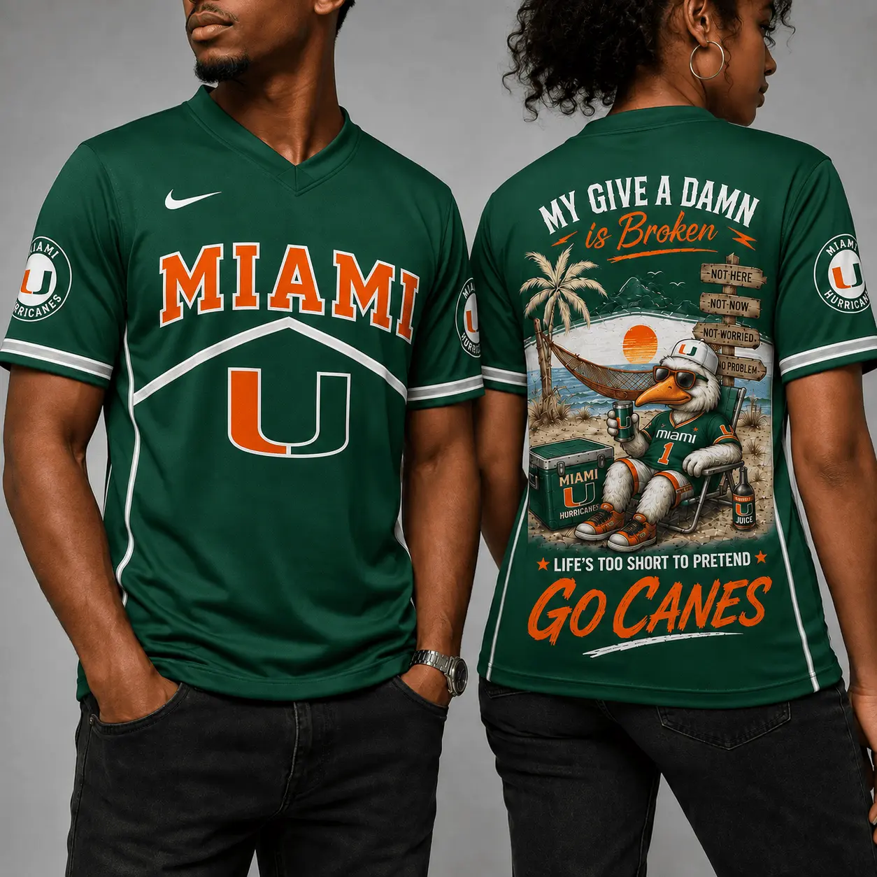 Miami Hurricanes | Premium NCAA My Give A Damn Is Broken V-neck NY - Image 2