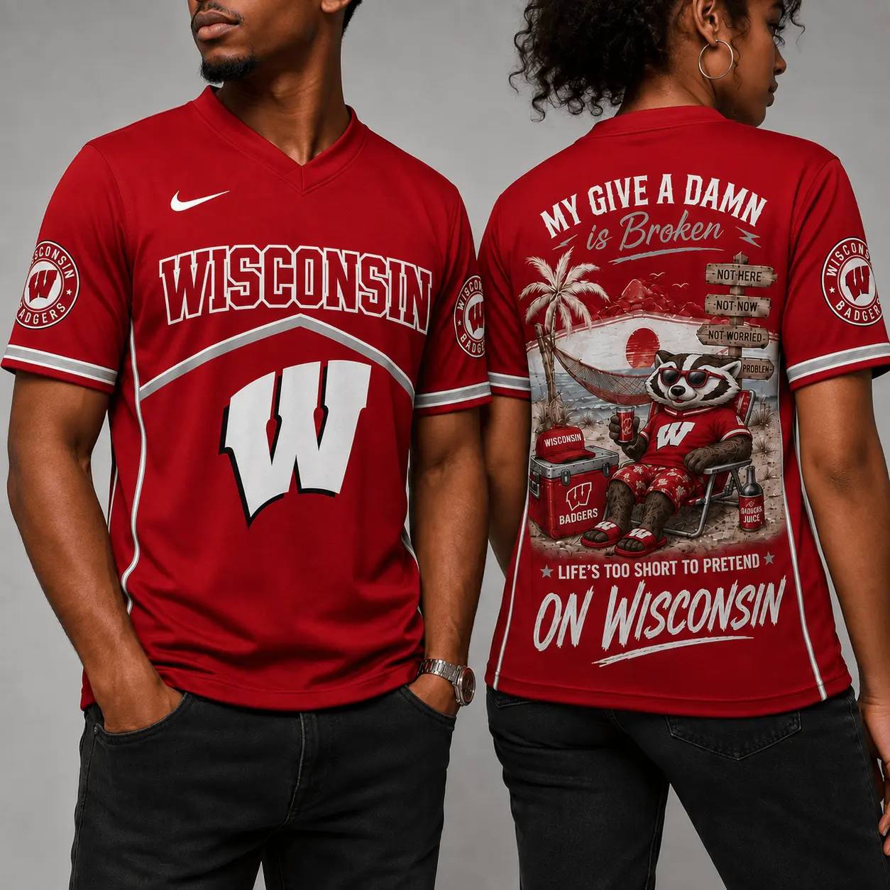 Wisconsin Badgers | Premium NCAA My Give A Damn Is Broken V-neck NY - Image 2