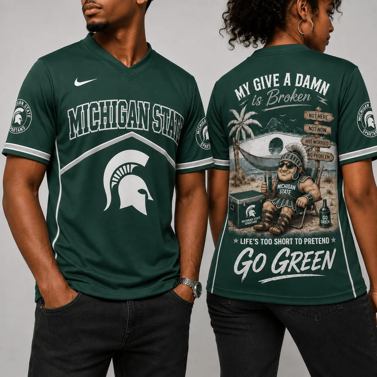 Michigan State Spartans | Premium NCAA My Give A Damn Is Broken V-neck NY - Image 2