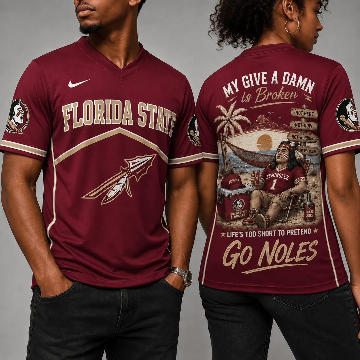 Florida State Seminoles | Premium NCAA My Give A Damn Is Broken V-neck NY - Image 2
