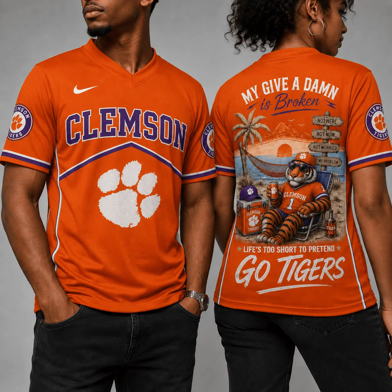 Clemson Tigers | Premium NCAA My Give A Damn Is Broken V-neck NY - Image 2