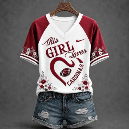 Arizona Cardinals | Premium NFL This Girl Loves Football Floral V-Neck TD