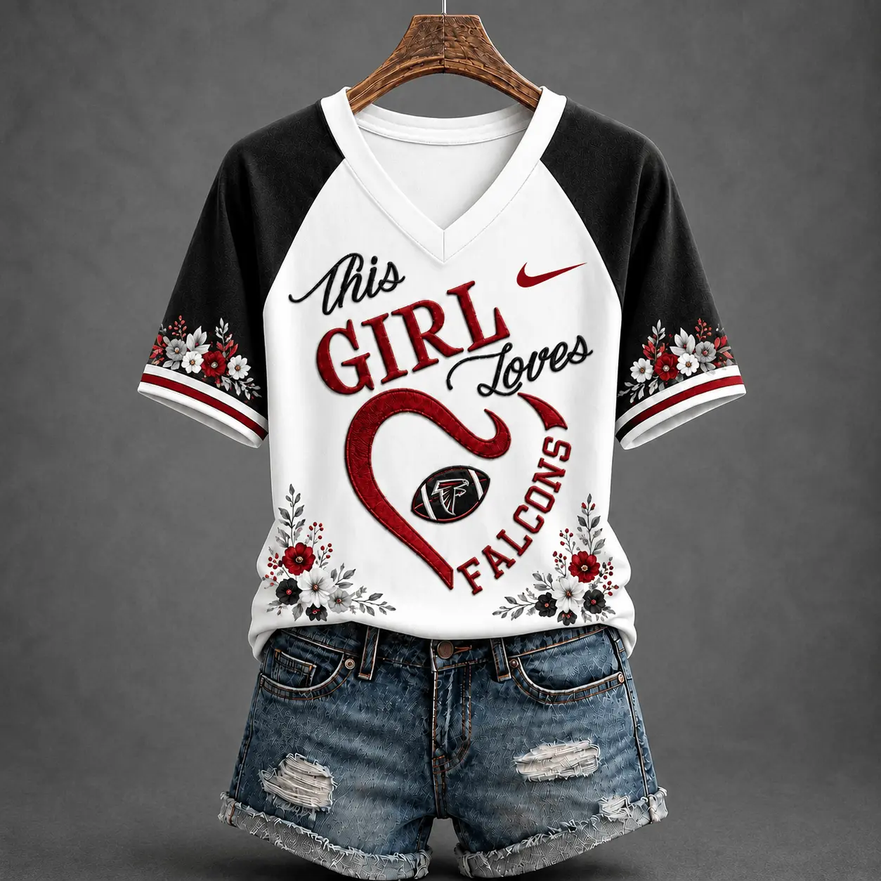 Atlanta Falcons | Premium NFL This Girl Loves Football Floral V-Neck TD