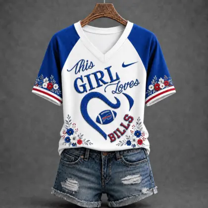 Buffalo Bills | Premium NFL This Girl Loves Football Floral V-Neck TD