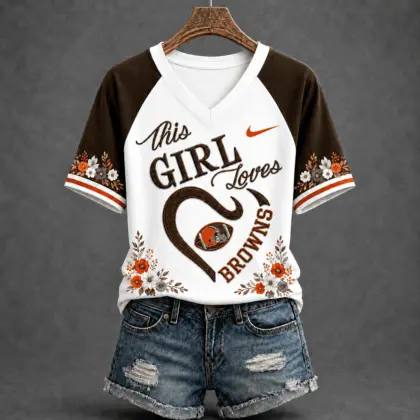 Cleveland Browns | Premium NFL This Girl Loves Football Floral V-Neck TD