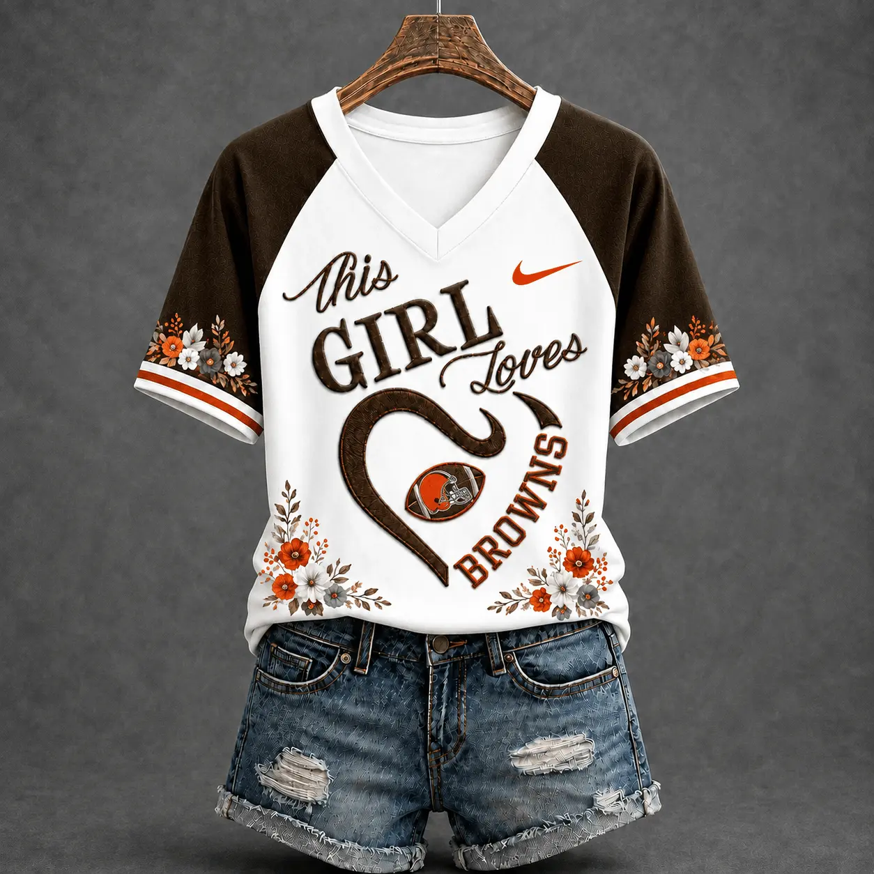 Cleveland Browns | Premium NFL This Girl Loves Football Floral V-Neck TD