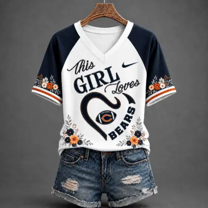 Chicago Bears | Premium NFL This Girl Loves Football Floral V-Neck TD