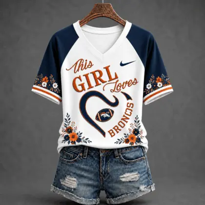 Denver Broncos | Premium NFL This Girl Loves Football Floral V-Neck TD