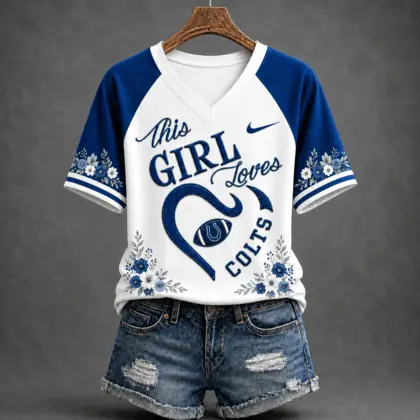 Indianapolis Colts | Premium NFL This Girl Loves Football Floral V-Neck TD