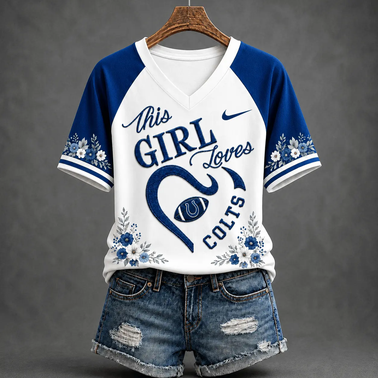 Indianapolis Colts | Premium NFL This Girl Loves Football Floral V-Neck TD