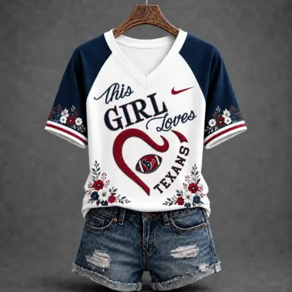 Houston Texans | Premium NFL This Girl Loves Football Floral V-Neck TD