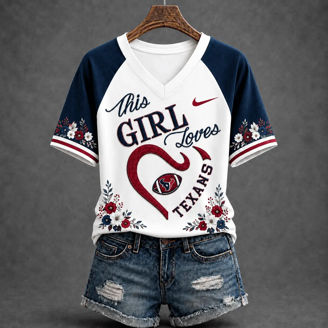 Houston Texans | Premium NFL This Girl Loves Football Floral V-Neck TD