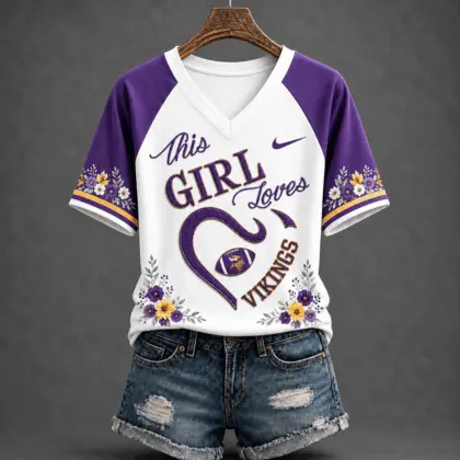 Minnesota Vikings | Premium NFL This Girl Loves Football Floral V-Neck TD