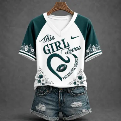 Philadelphia Eagles | Premium NFL This Girl Loves Football Floral V-Neck TD