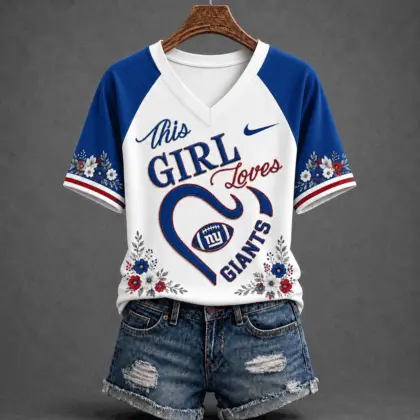 New York Giants | Premium NFL This Girl Loves Football Floral V-Neck TD