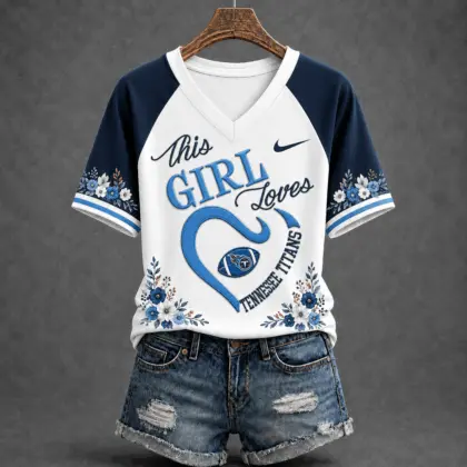 Tennessee Titans | Premium NFL This Girl Loves Football Floral V-Neck TD