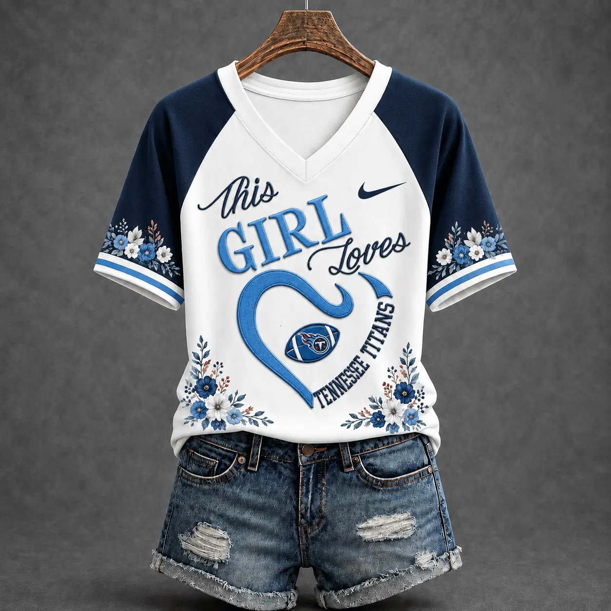 Tennessee Titans | Premium NFL This Girl Loves Football Floral V-Neck TD