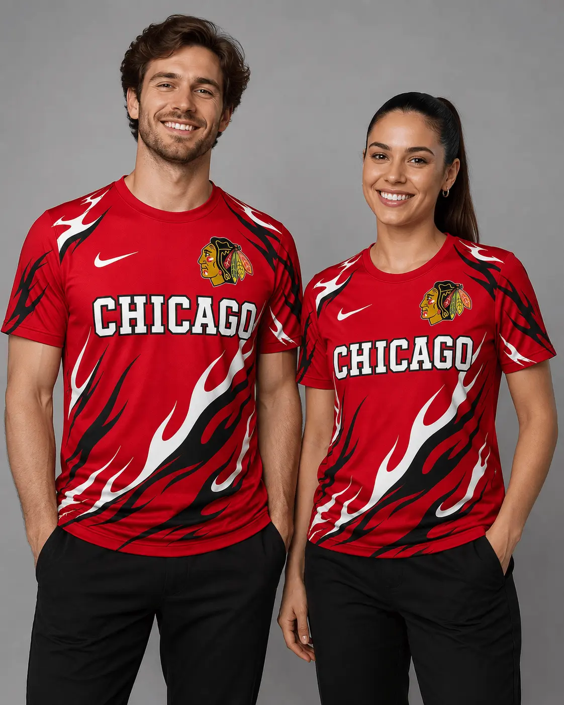 Chicago Blackhawks | Premium NHL Flame Graphic Game Day Fan T-Shirt NDN - Image 2