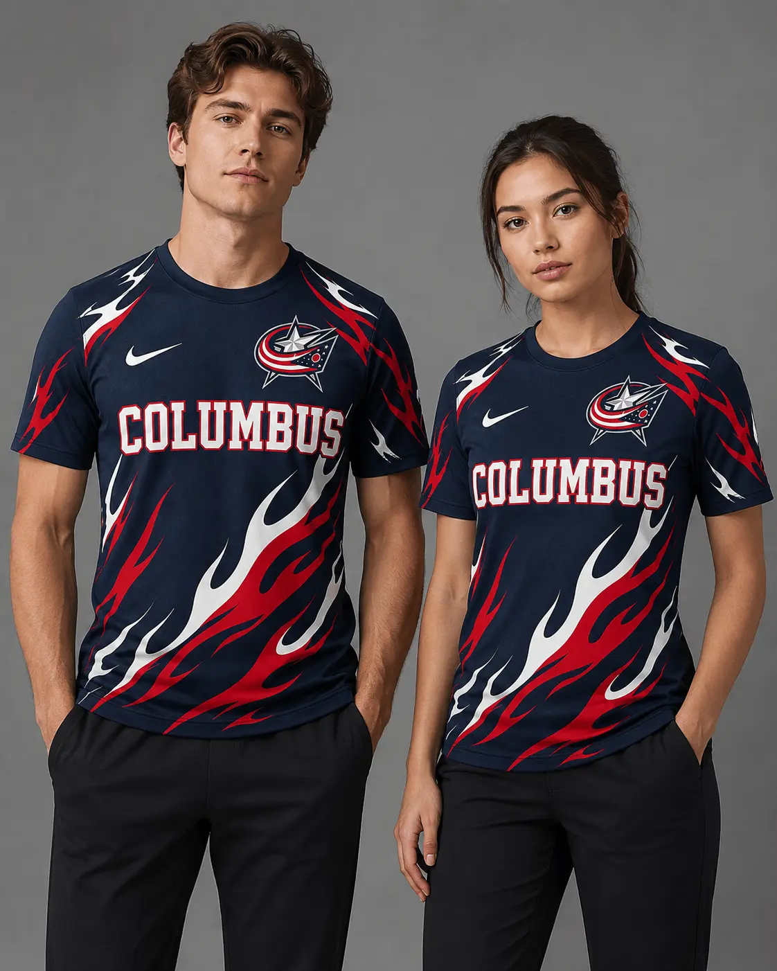Columbus Blue Jackets | Premium NHL Flame Graphic Game Day Fan T-Shirt NDN - Image 2