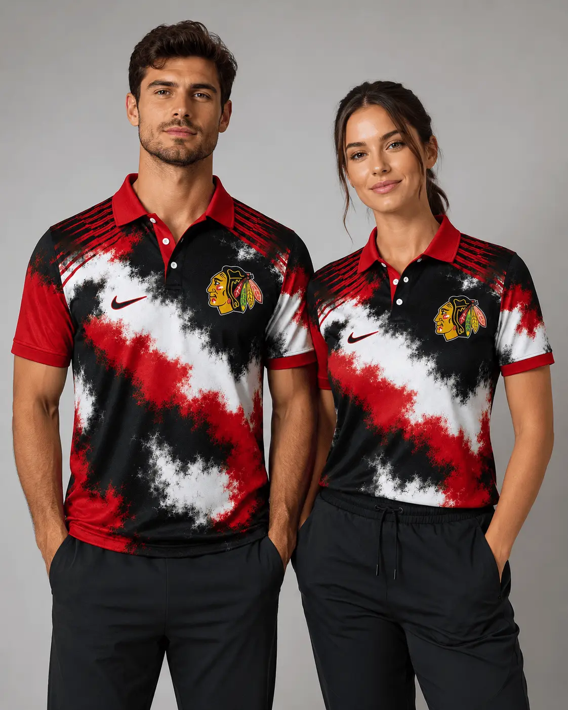 Chicago Blackhawks | Premium NHL Retro Grunge Hockey Polo Shirt NDN - Image 2