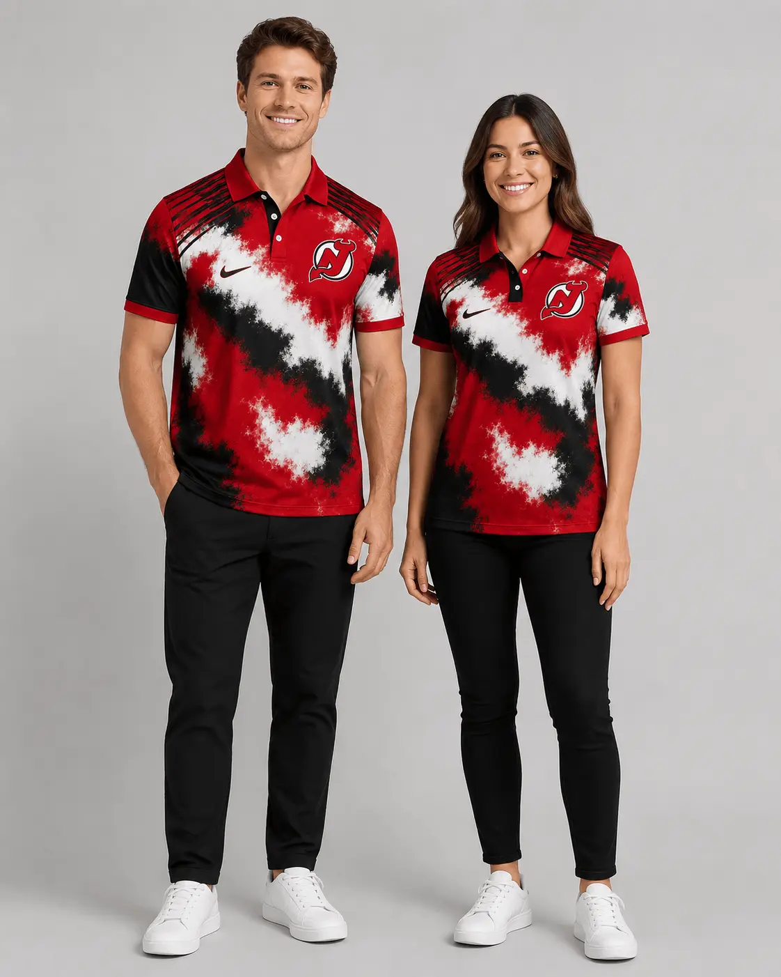 New Jersey Devils | Premium NHL Retro Grunge Hockey Polo Shirt NDN - Image 2