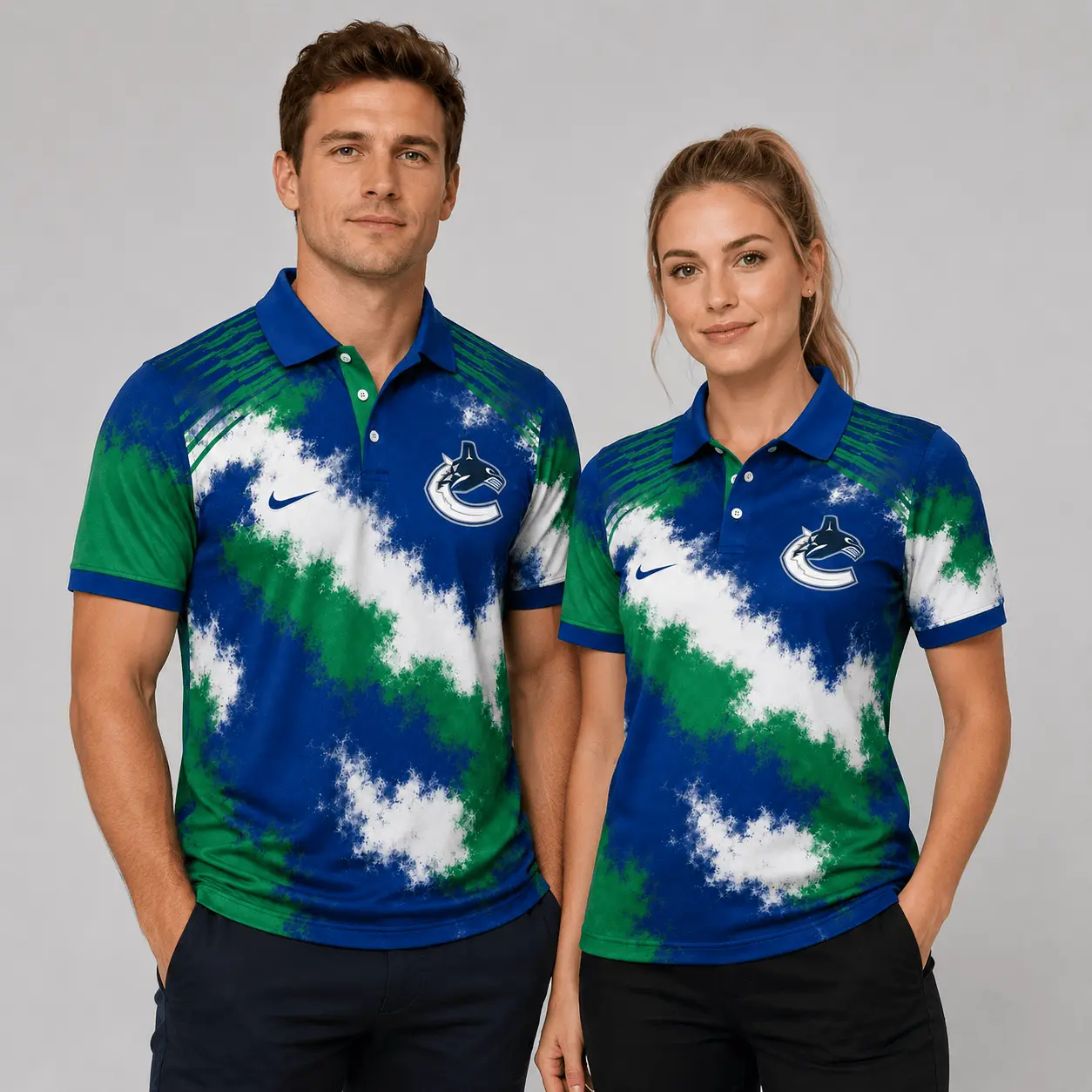 Vancouver Canucks | Premium NHL Retro Grunge Hockey Polo Shirt NDN - Image 2