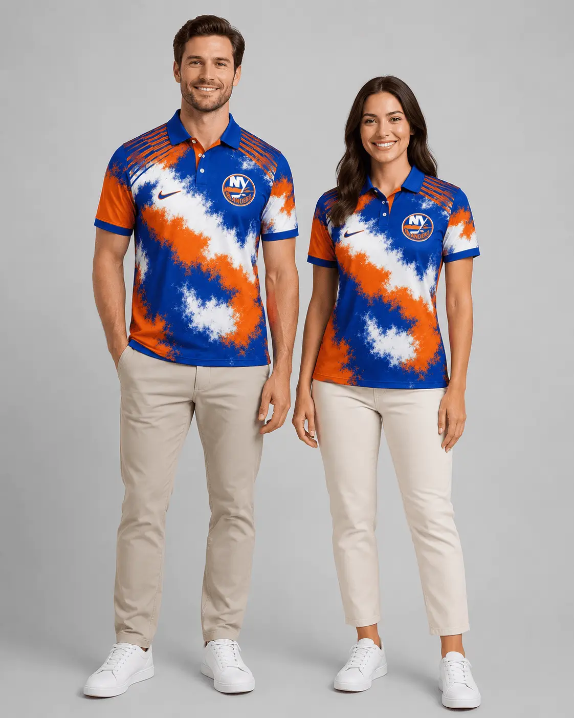 New York Islanders | Premium NHL Retro Grunge Hockey Polo Shirt NDN - Image 2