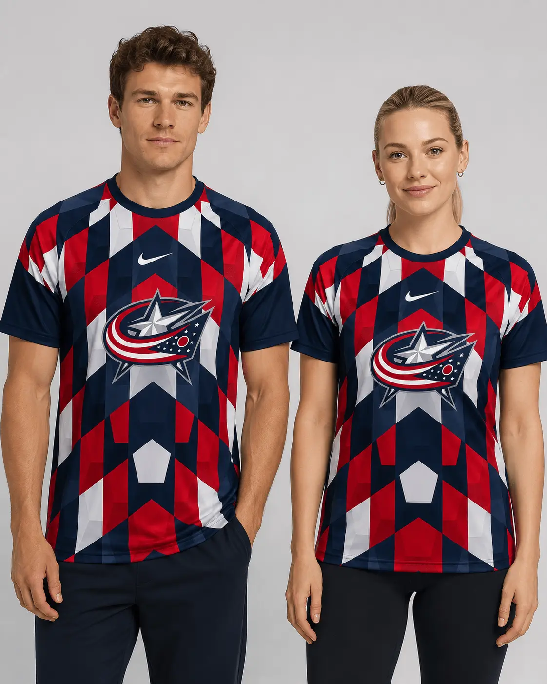 Columbus Blue Jackets | Premium NHL Vintage Diamond Grid Hockey T-Shirt NDN - Image 2