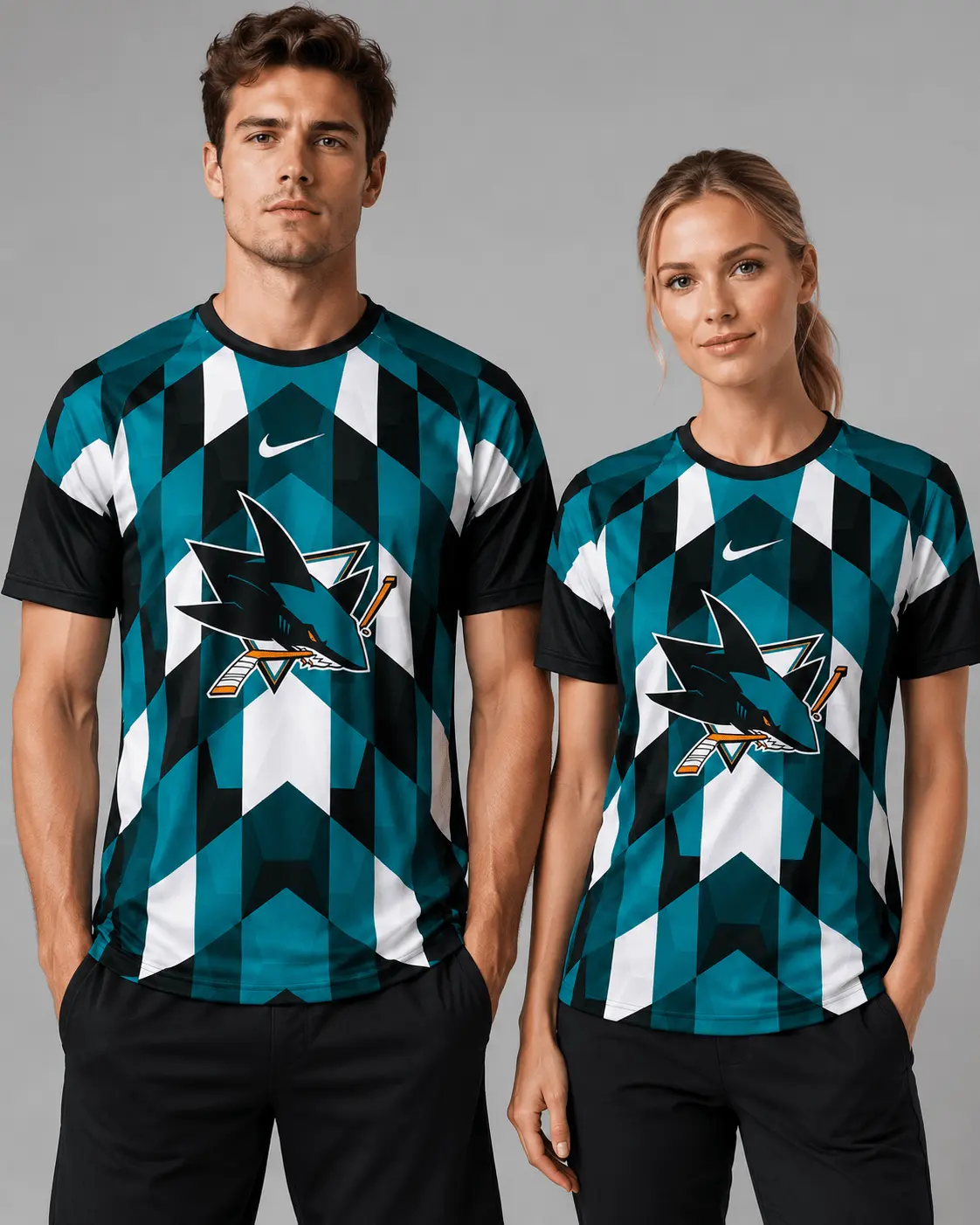 San Jose Sharks | Premium NHL Vintage Diamond Grid Hockey T-Shirt NDN - Image 2