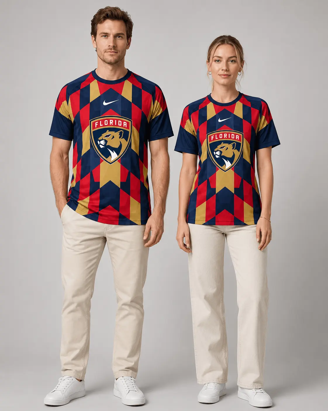 Florida Panthers | Premium NHL Vintage Diamond Grid Hockey T-Shirt NDN - Image 2