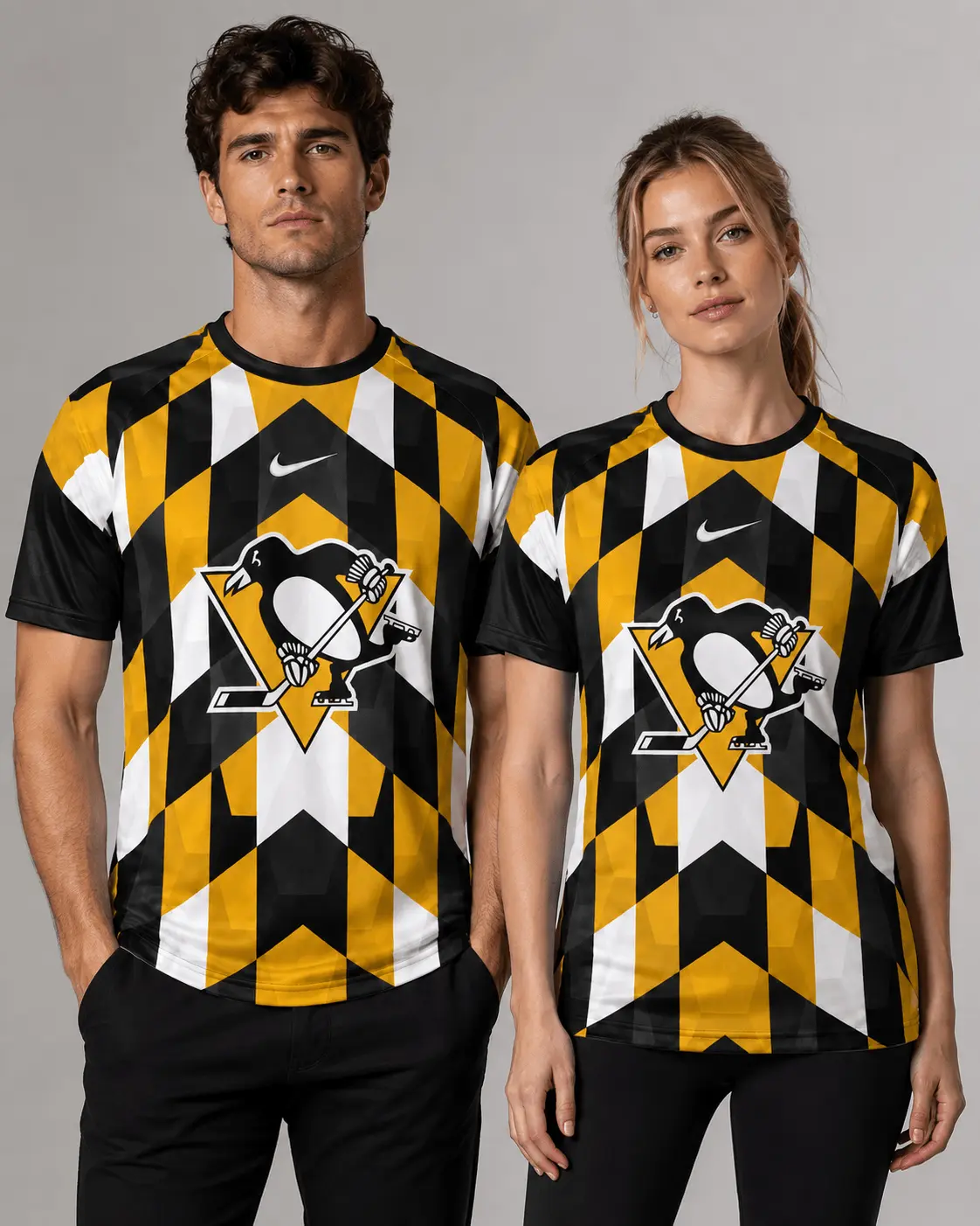 Pittsburgh Penguins | Premium NHL Vintage Diamond Grid Hockey T-Shirt NDN - Image 2
