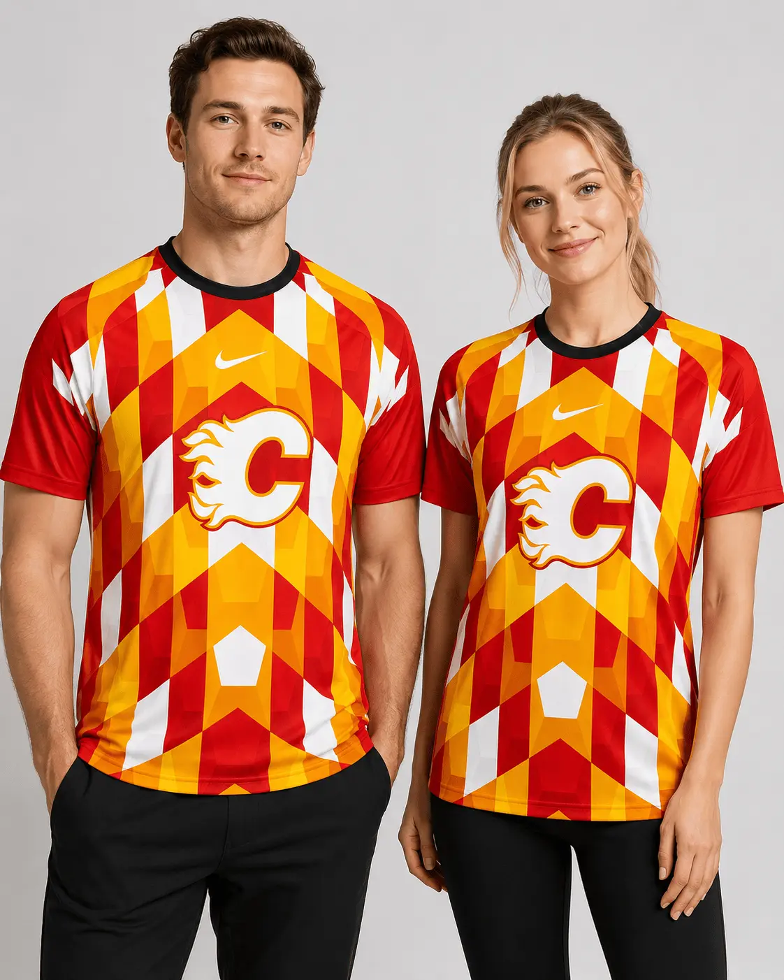 Calgary Flames | Premium NHL Vintage Diamond Grid Hockey T-Shirt NDN - Image 2