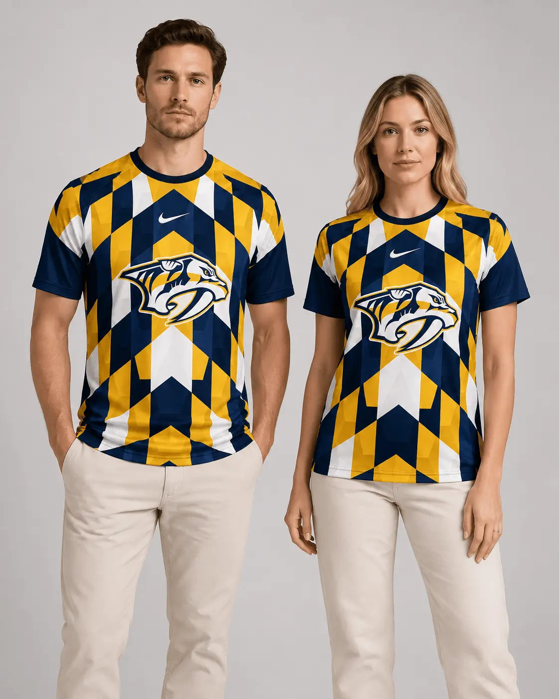 Nashville Predators | Premium NHL Vintage Diamond Grid Hockey T-Shirt NDN - Image 2