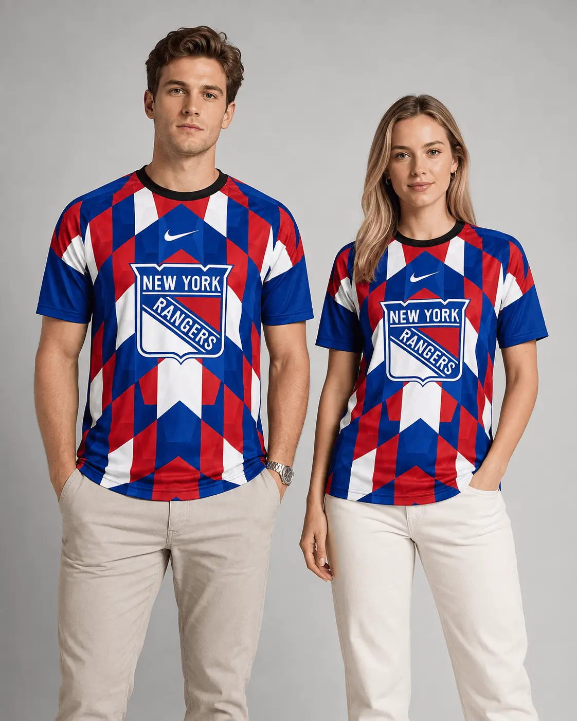 New York Rangers | Premium NHL Vintage Diamond Grid Hockey T-Shirt NDN - Image 2