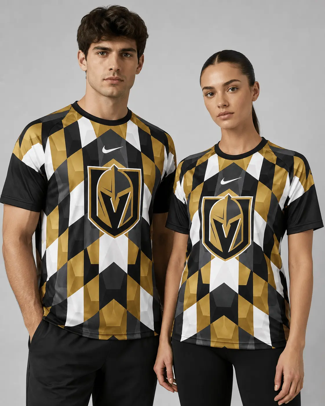 Vegas Golden Knights | Premium NHL Vintage Diamond Grid Hockey T-Shirt NDN - Image 2