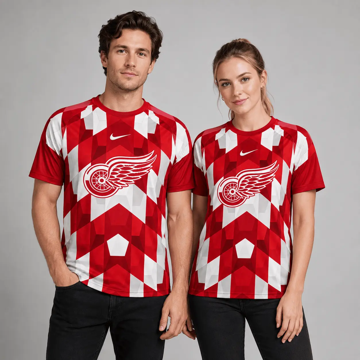 Detroit Red Wings | Premium NHL Vintage Diamond Grid Hockey T-Shirt NDN - Image 2