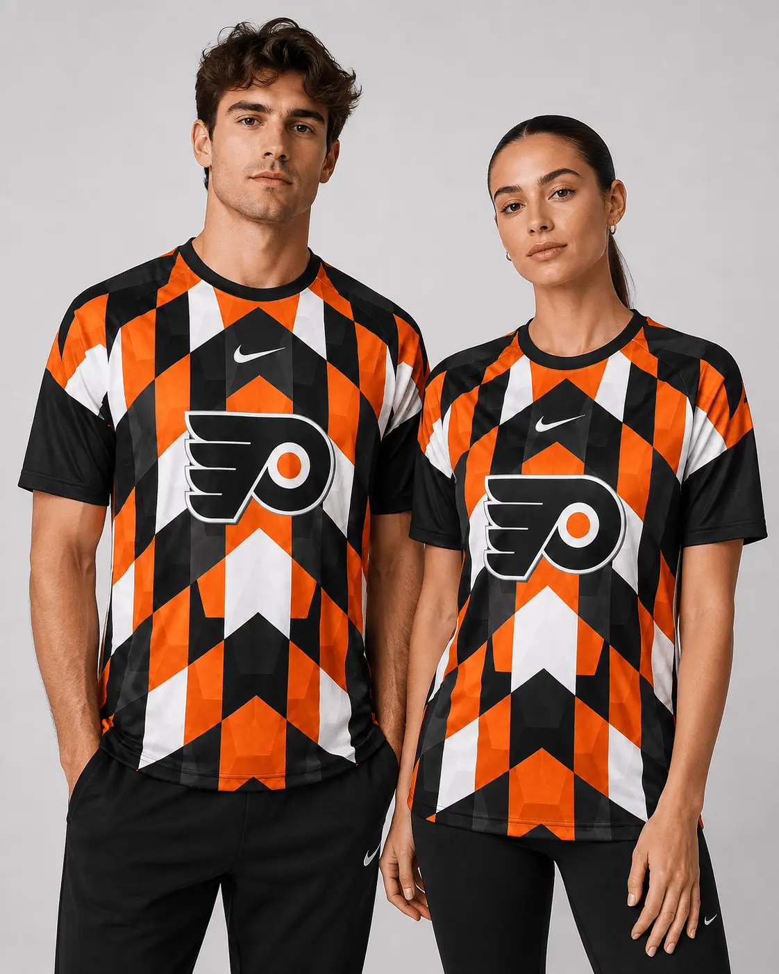 Philadelphia Flyers | Premium NHL Vintage Diamond Grid Hockey T-Shirt NDN - Image 2