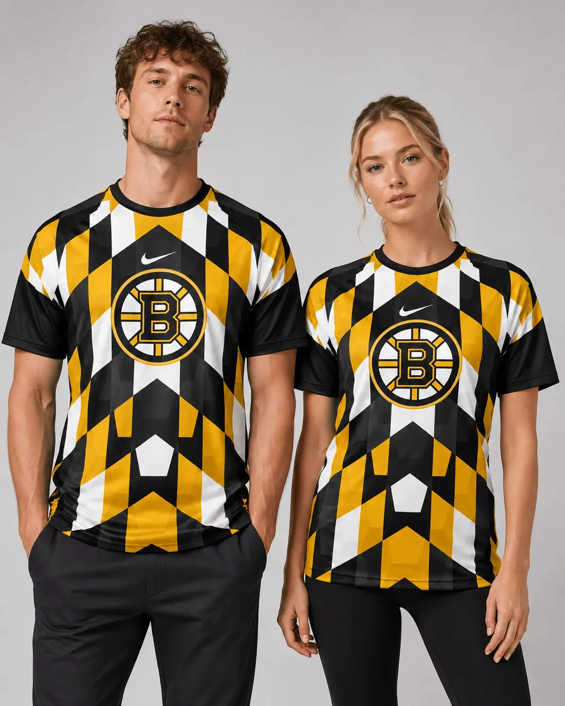 Boston Bruins | Premium NHL Vintage Diamond Grid Hockey T-Shirt NDN - Image 2