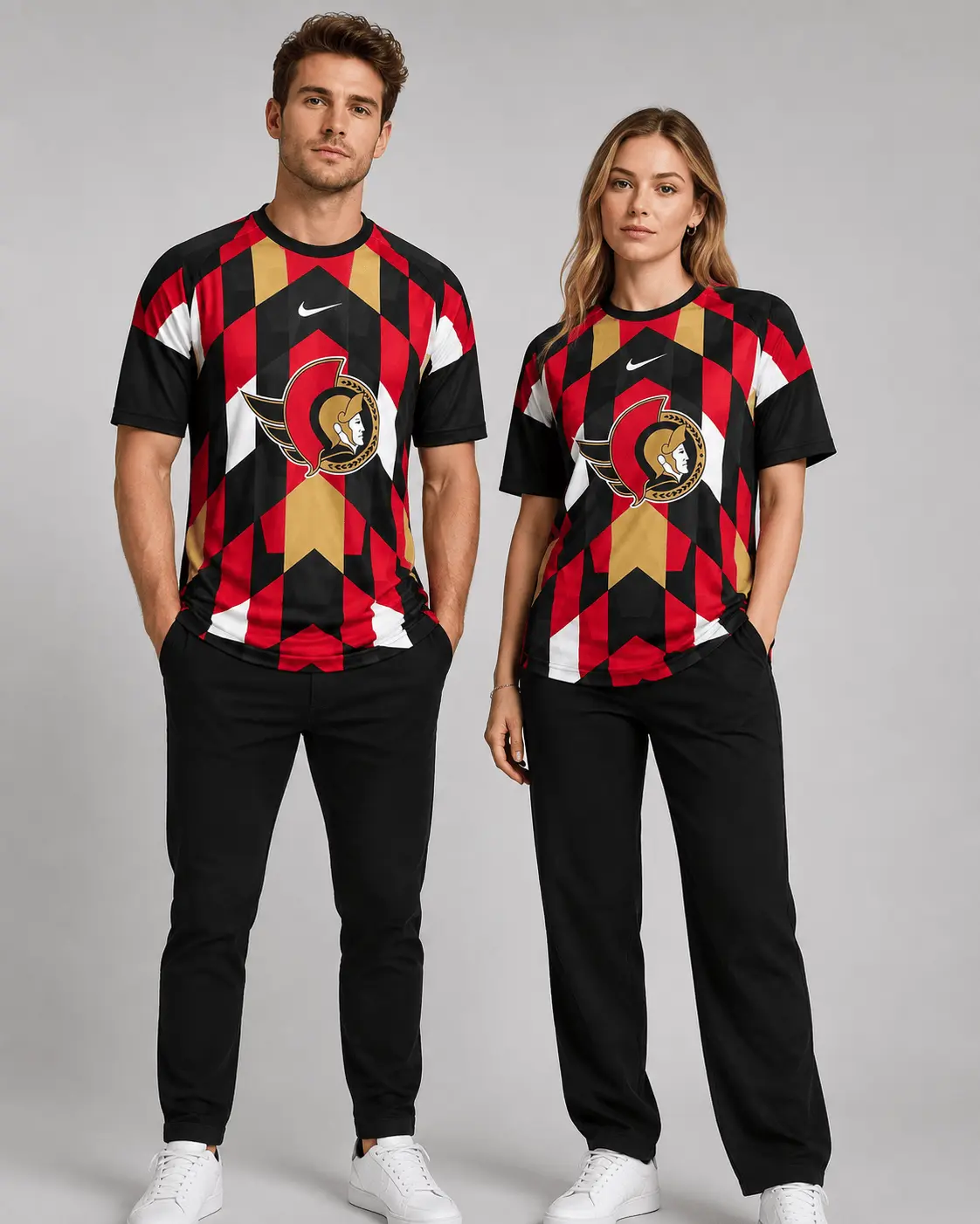 Ottawa Senators | Premium NHL Vintage Diamond Grid Hockey T-Shirt NDN - Image 2