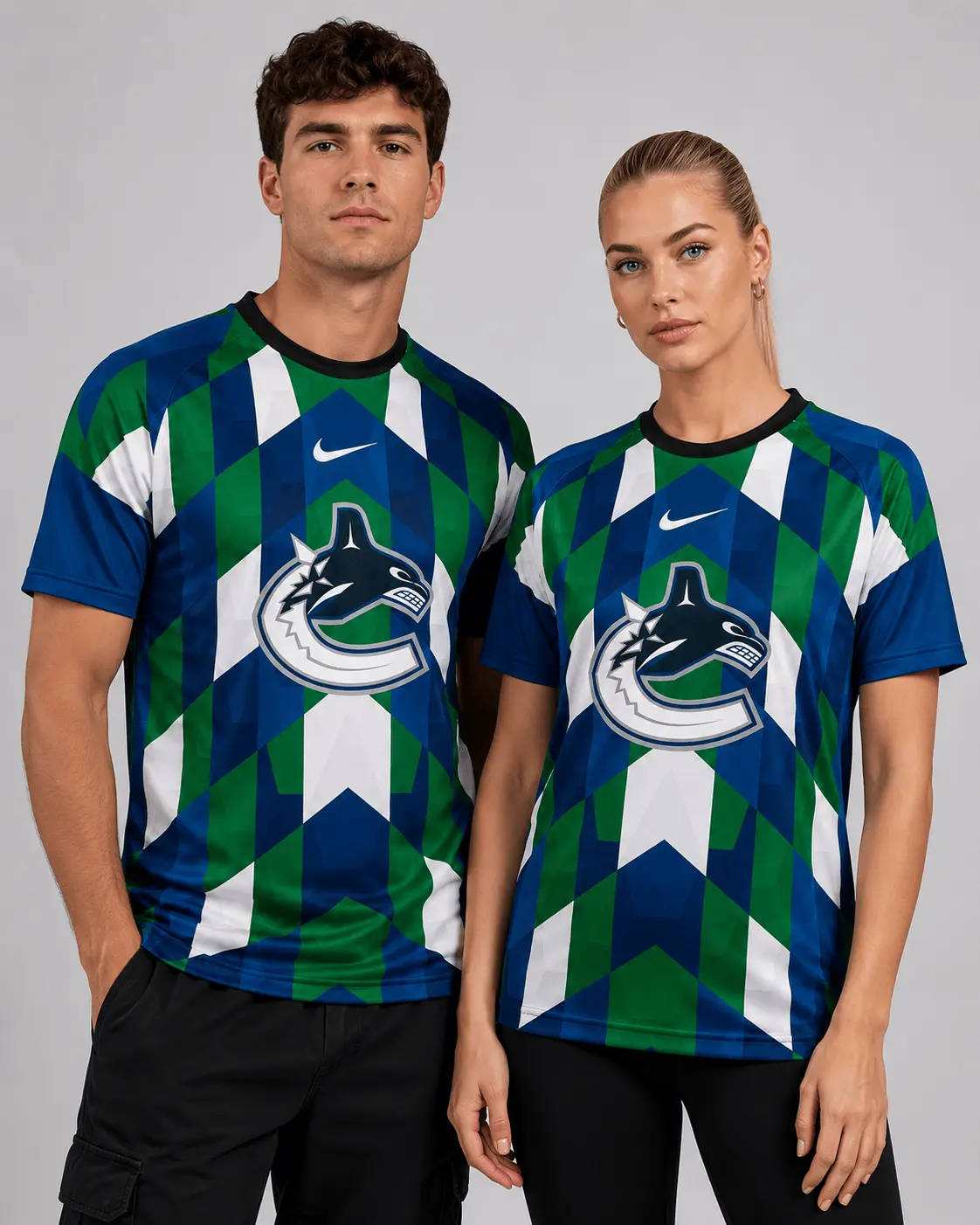 Vancouver Canucks | Premium NHL Vintage Diamond Grid Hockey T-Shirt NDN - Image 2